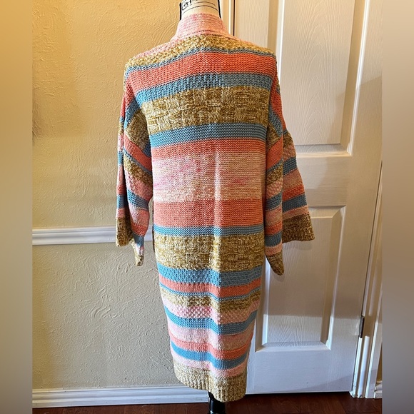 Anthropologie Textured Striped Open Front Cardigan Pink Multi One Size OS NWT - Picture 3 of 8